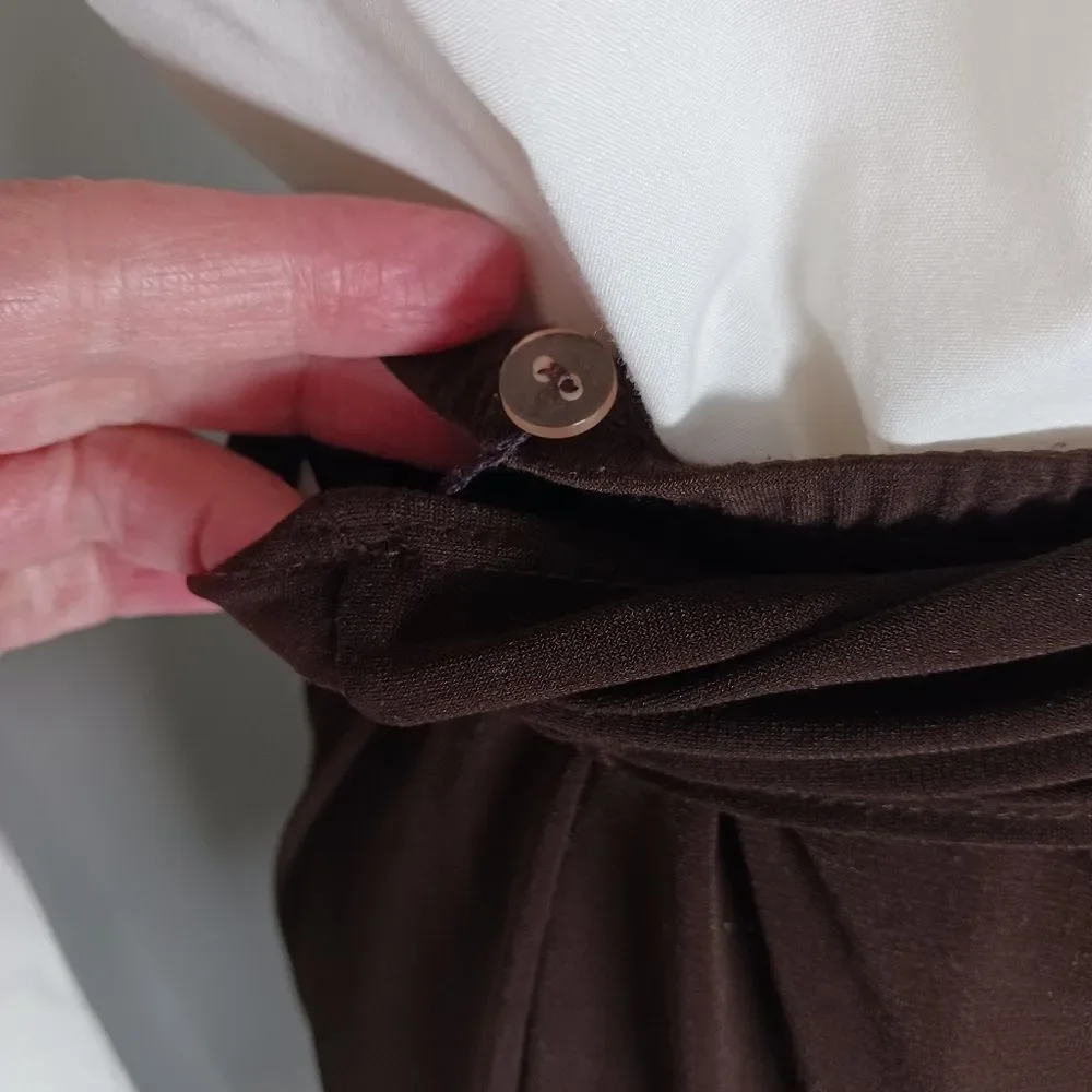 VINTAGE Midi Flair Skirt A Line Flowy Wrap Bow Belt Chocolate Size M Petite